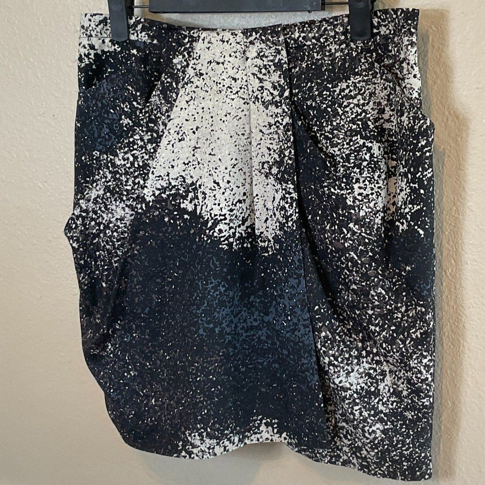 Halston Heritage Women Black Silk Skirt Sz 6 Abstract Pixel Print Wool Mini U3 - Picture 4 of 12